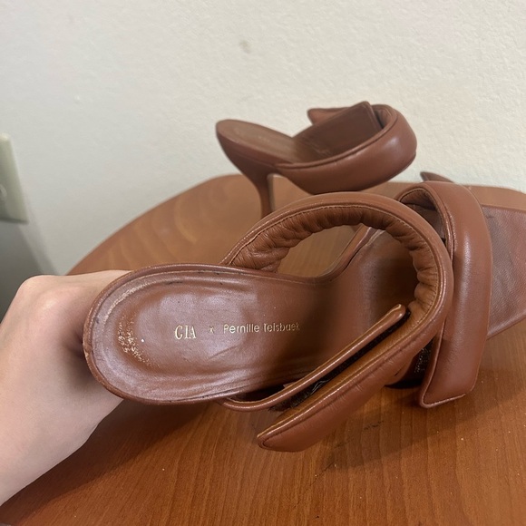 GIABORGHINI Perni Two-Band Puffy Slide High-Heel Sandals Brown Leather Size 38.5 - Picture 9 of 12